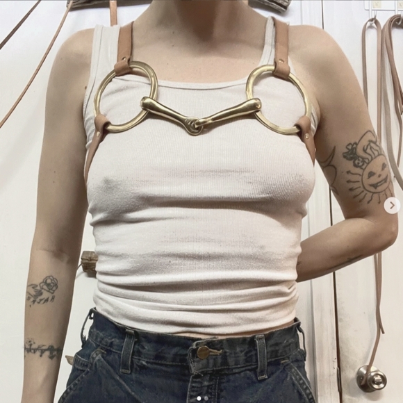 Fashion harness Handmade natural color leather Size 38" chest - Picture 13 of 13